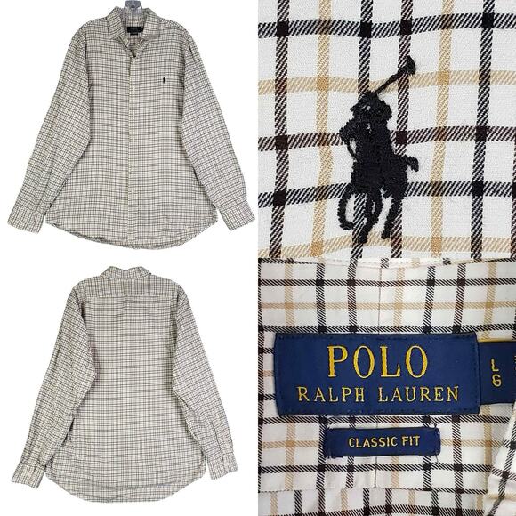Polo Ralph Lauren Shirt Oxford Mens Size Large Brown Fall Plaid Button Down LS - Picture 1 of 9